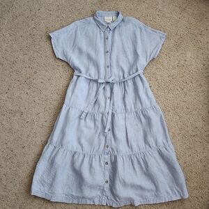 Cynthia Rowley 100% Linen Chambray Button Front Tiered Midi Dress Size M